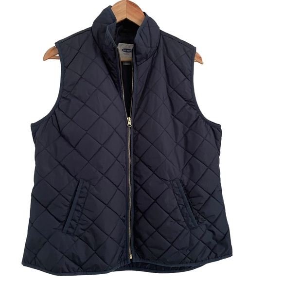 Old Navy Navy/Gold Zipper Quilted Vest L - Picture 2 of 5